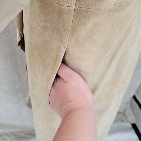 Boston Proper 90s Y2k Tan Suede Leather Trench Long Duster Jacket Boho Western - Picture 8 of 16